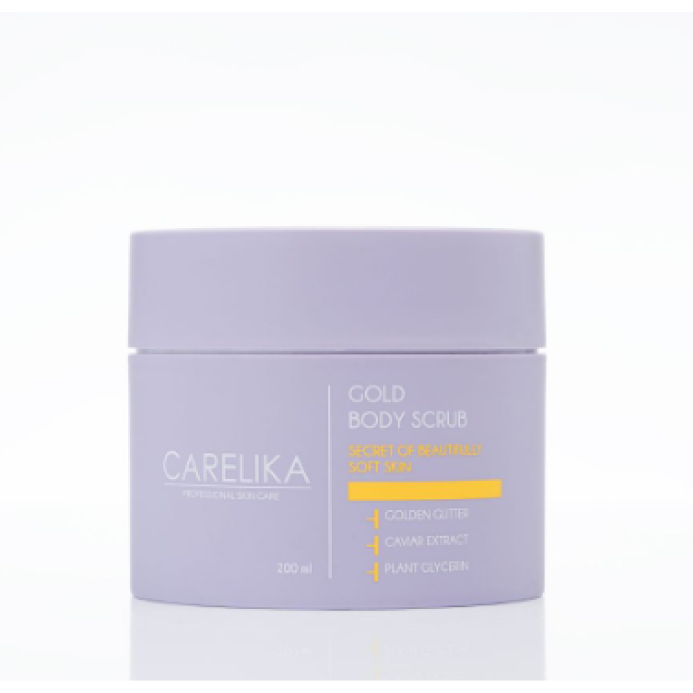 CARELIKA Gold Body Scrub - Скраб для тела с золотым глитером, экстрактом икры, 200ml (CPGBS200)