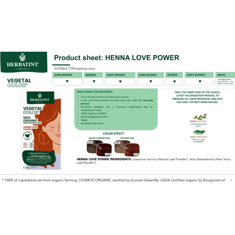 HERBATINT Vegetal Color - Органическая краска для волос (Henna love power/Рыжая) (Herb-henna-love)