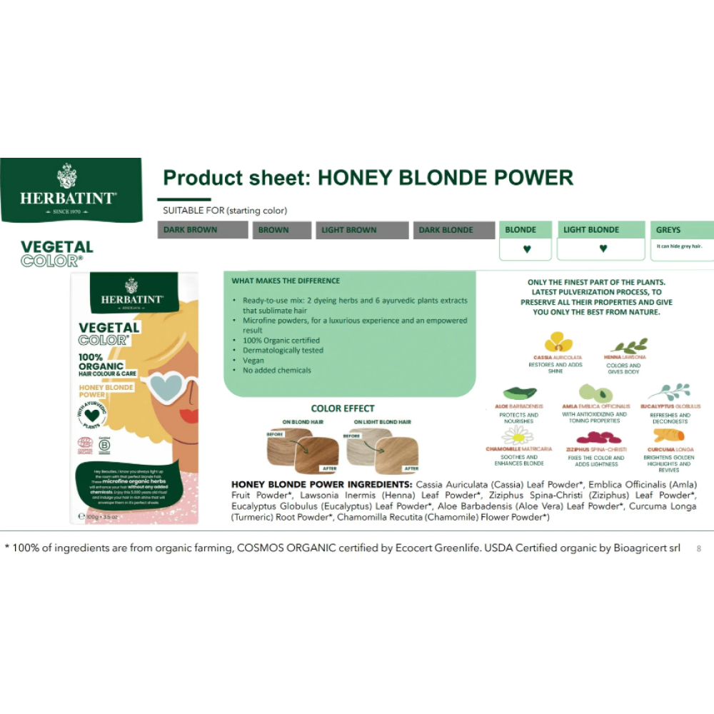 HERBATINT Vegetal Color - Органическая краска для волос (Honey blond power/Медовый блонд) (Herb-honey-blond)