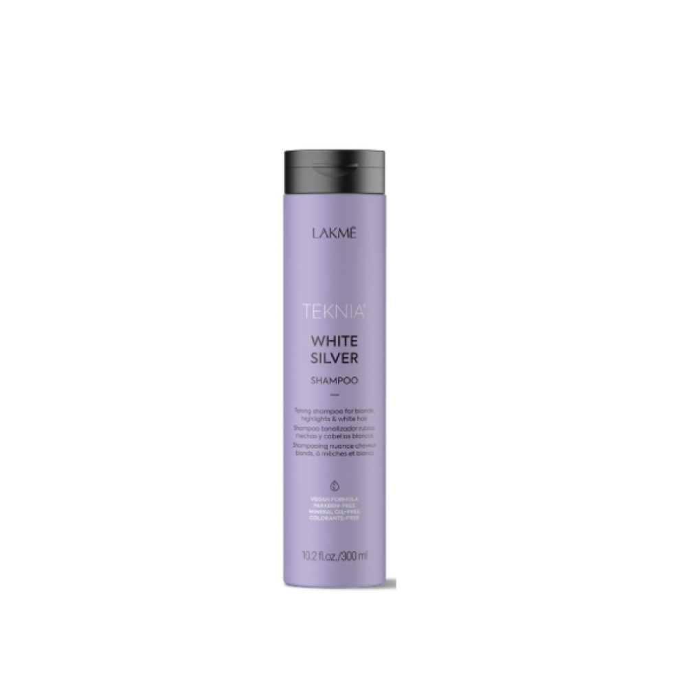 LAKME TEKNIA WHITE SILVER Shampoo - Профессиональный нейтрализующий шампунь для ухода за светлыми, осветлёнными, седыми и холодными оттенками волос, 300ml (44012)
