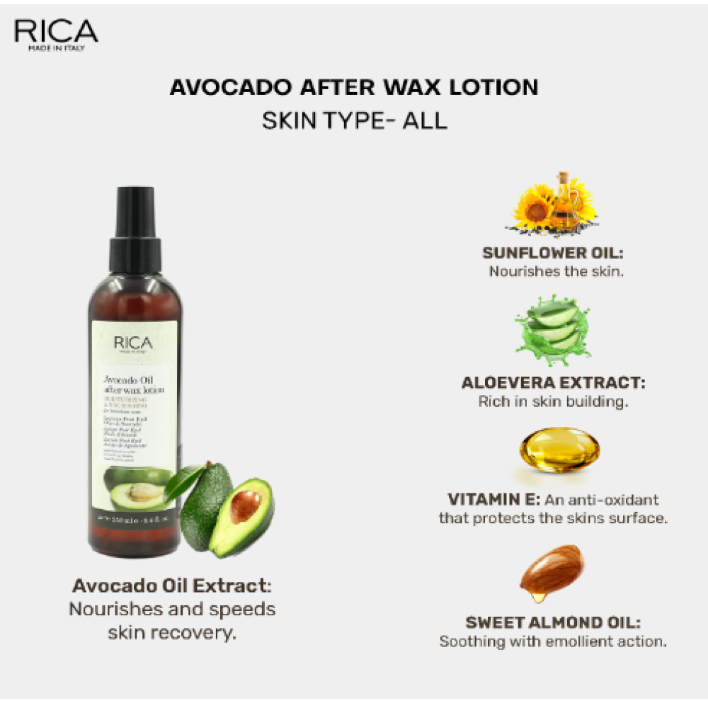 RICA Avocado Oil After wax lotion - Лосьон после депиляции RICA с маслом авокадо, 250ml (ERICA42)