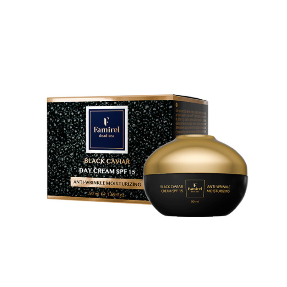 FAMIREL Black Caviar Moisturizing Anti-Wrinkle Day Cream SPF 15 - Дневной крем с экстрактом чёрной икры и защитой SPF 15, 50мл (7290114086363)
