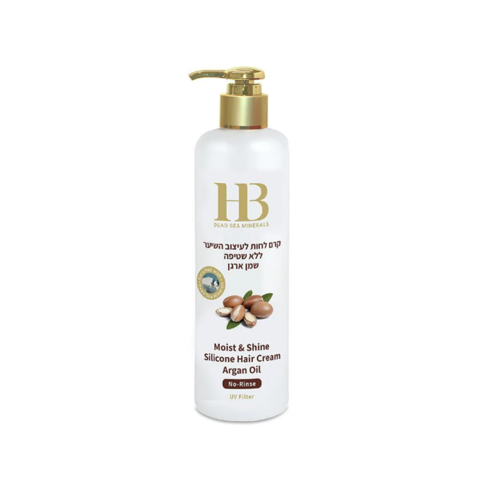 H&B Moist & Shine Argan Oil Hair Cream No-Rinse - Крем на основе арганового масла и силикона для увлажнения и укладки волос, несмываемый, 400ml (H&B100071)