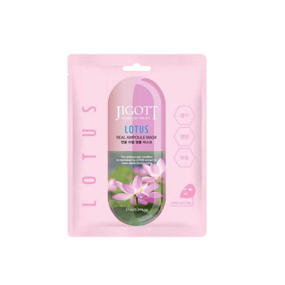 Jigott Lotus Real Ampoule Mask - Тканевая освежающая и увлажняющая тканевая маска с экстрактом лотоса, 27ml (280184-1)