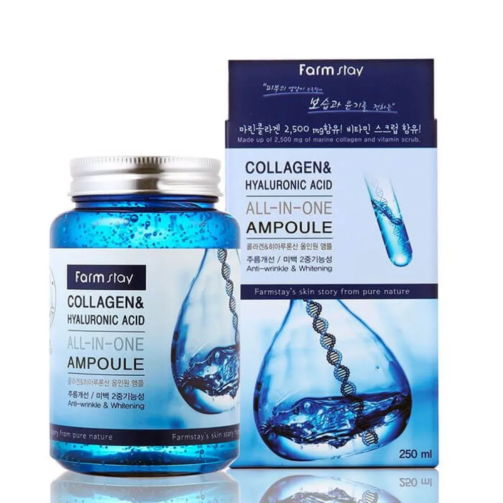 FarmStay Collagen & Hyaluronic Acid All-In-One Ampoule - Ампульная сыворотка с гиалуроновой кислотой и коллагеном, 250ml