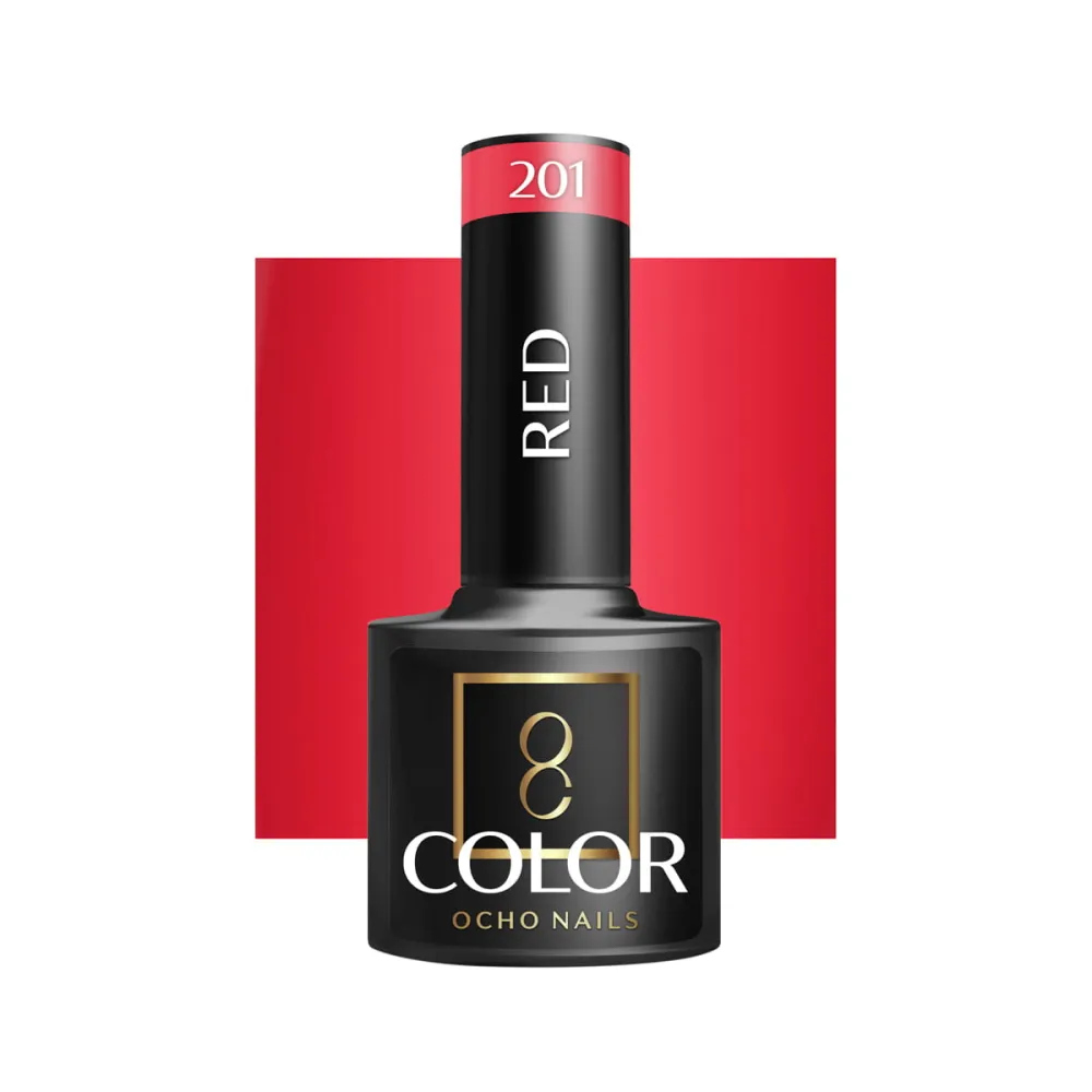 OCHO NAILS RED 201 - Стойкий гибридный гель лак для ногтей, 5ml