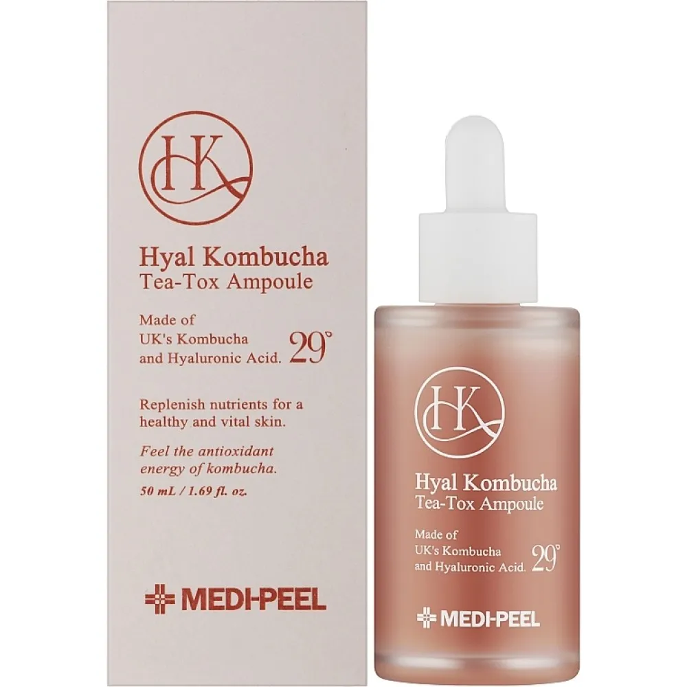 MEDI-PEEL Hyal Kombucha Tea-Tox Ampoule - Восстанавливающая ампула с 70% комбучи и церамидами, 50ml