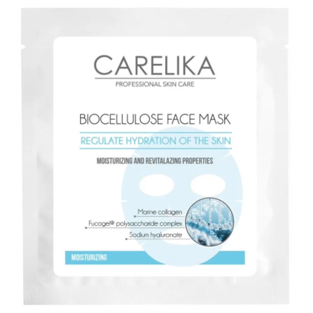 CARELIKA Biocellulose Face Mask - Биоцеллюлозная увлажняющая маска для лица с морским коллагеном, 8ml