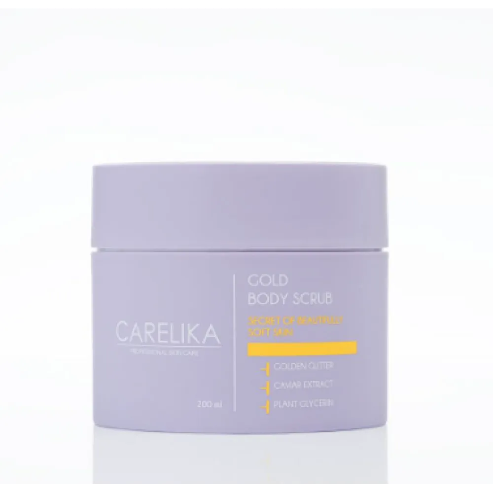 CARELIKA Gold Body Scrub - Скраб для тела с золотым глитером, экстрактом икры, 200ml