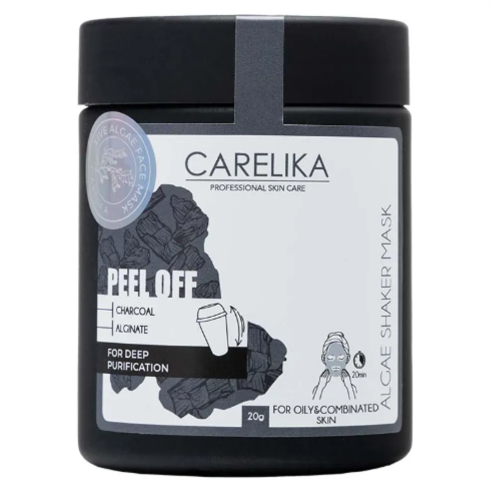 CARELIKA Shaker Peel Off Mask Charcoal - Очищающая и детоксифицирующая маска с углем, 20gr.