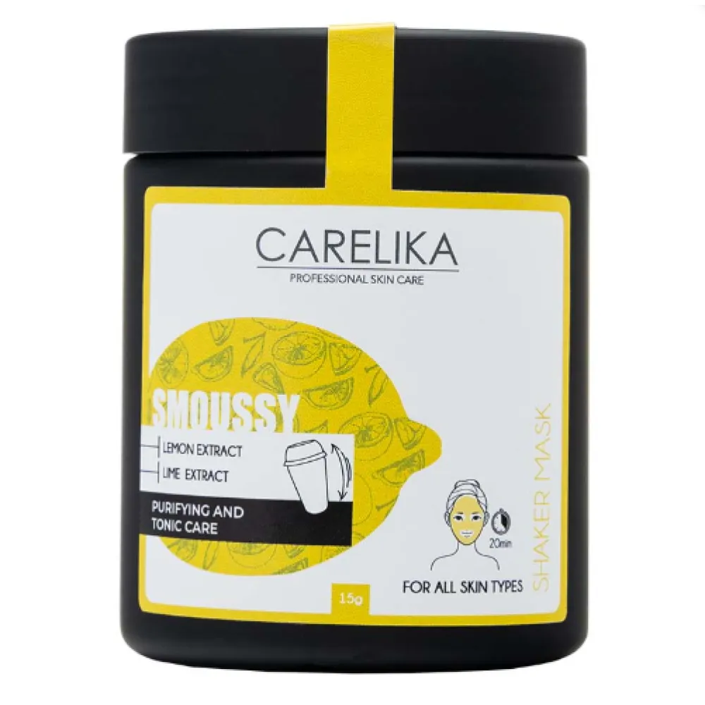 CARELIKA Shaker Smoussy Mask Lemon-Lime - Тонизирующая и очищающая пенная маска с лимоном и лаймом, 15gr.