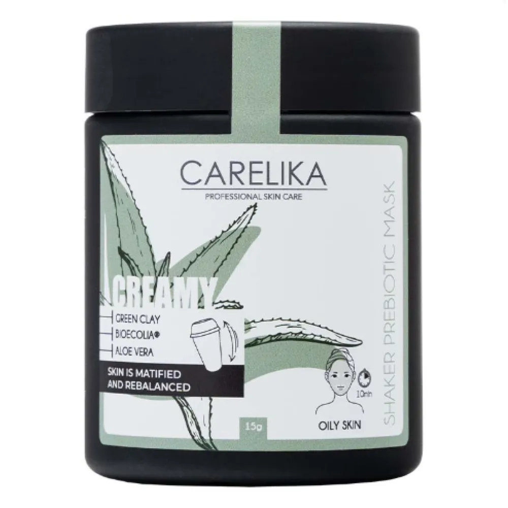 CARELIKA Shaker Prebiotic Creamy Mask Green Clay - Кремовая шейкерная маска с пребиотиками и зеленой глиной, 15gr.