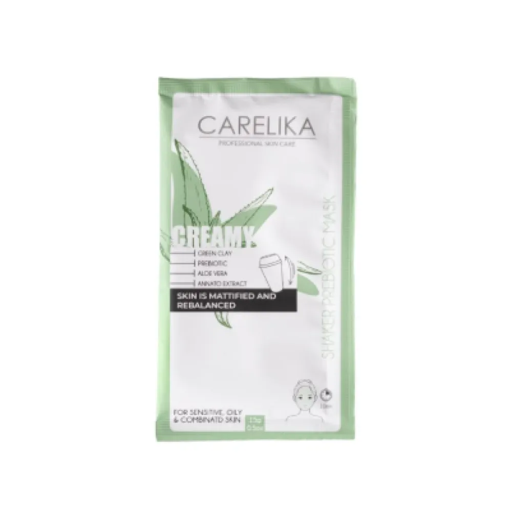 CARELIKA Shaker Prebiotic Creamy Mask Green Clay - Кремовая шейкерная маска с пребиотиками и зеленой глиной, 15gr.