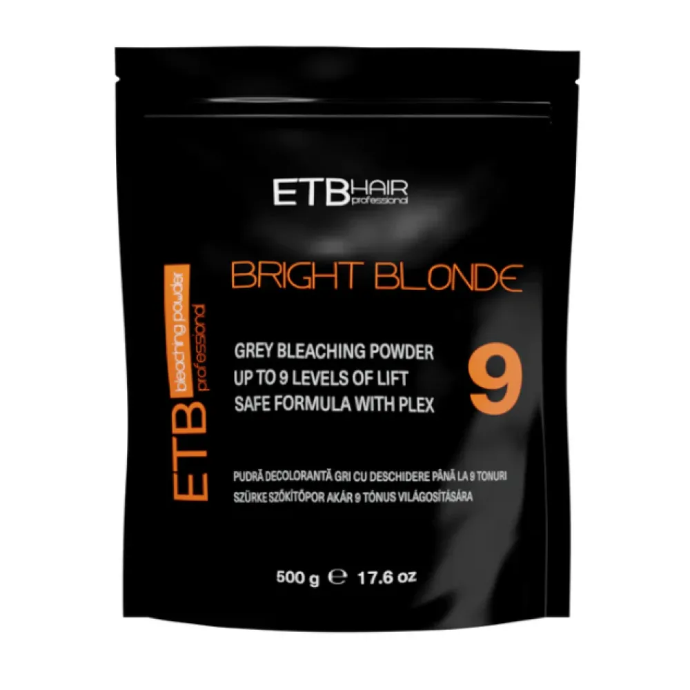ETB Hair Professional Premium Bright Blonde Grey Bleaching Powder 9 Level - Премиум-пудра для осветления волос с холодным серо-голубым пигментом, 500gr.
