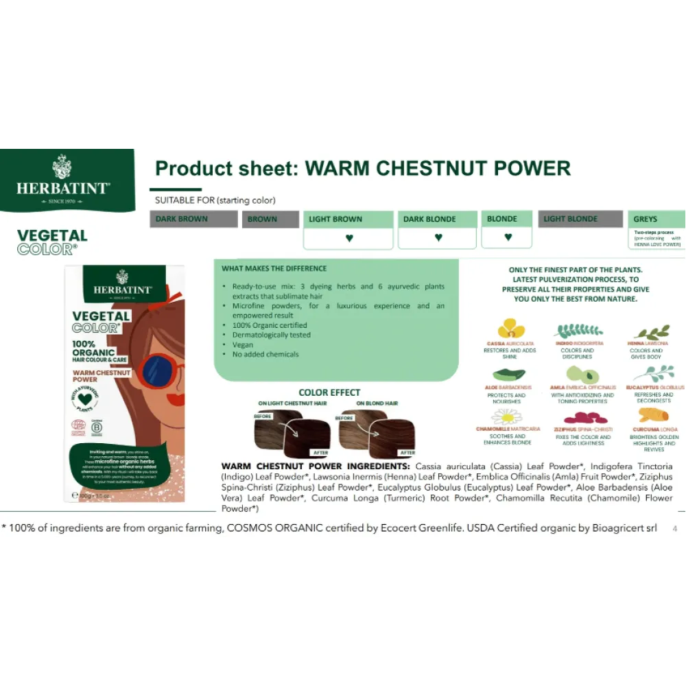 HERBATINT Vegetal Color - Органическая краска для волос (Warm chestnut power/Ореховый)