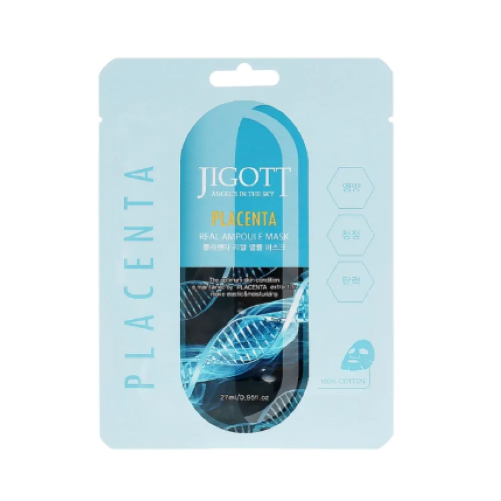 Jigott Placenta Real Ampoule Mask - Тканевая маска с экстрактом плаценты, 27ml